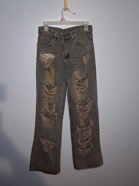 Men's Olive Green Distressed Bootcut Jeans